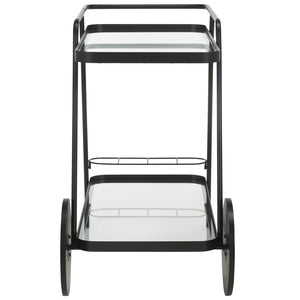 Safavieh Zunia Modern Industrial 2-Tier Bar Cart With Glass Shelves For Stylish Entertaining & Mobility Black / Clear BCT2504A