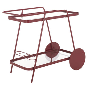 Safavieh Zunia Modern Industrial 2-Tier Bar Cart With Glass Shelves For Stylish Entertaining & Mobility Brick Red / Clear BCT2504C