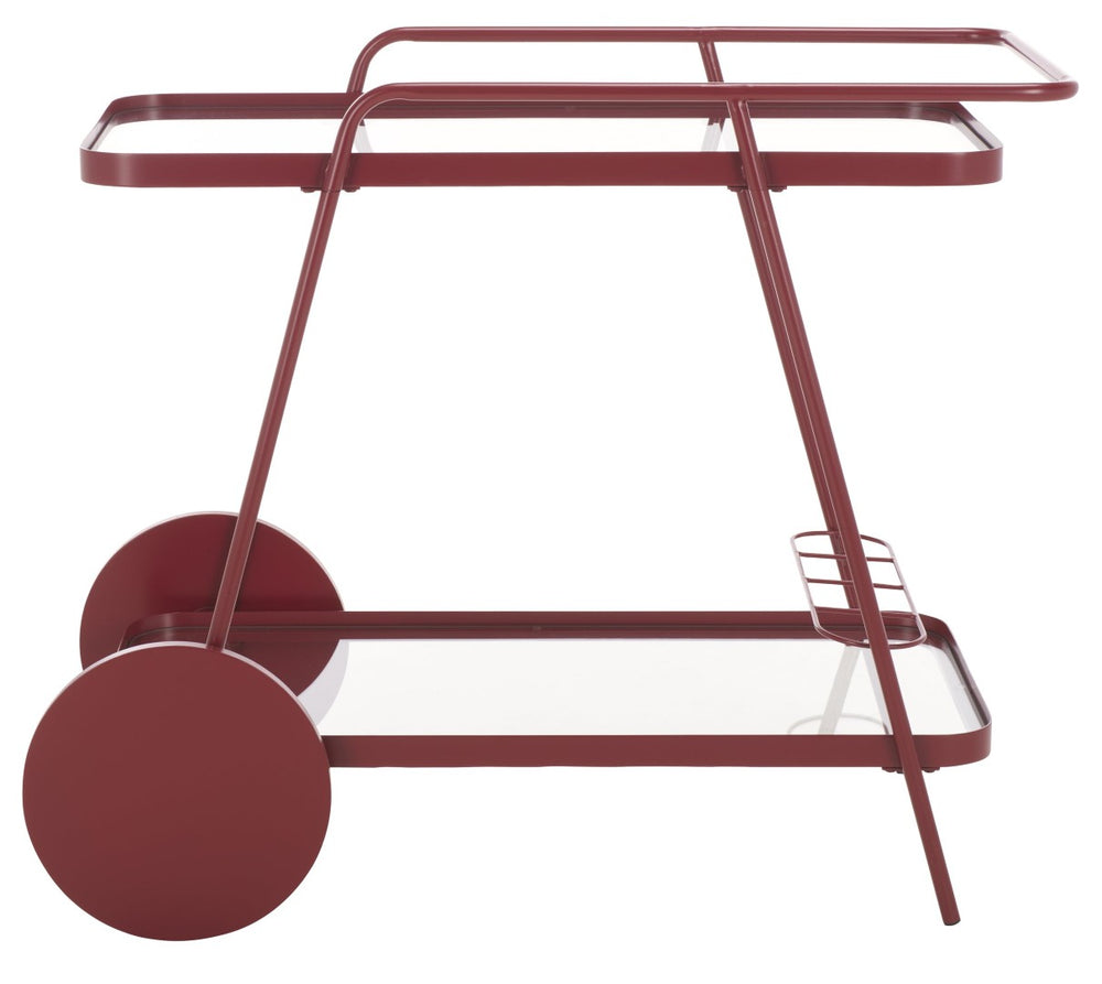 Safavieh Zunia Modern Industrial 2-Tier Bar Cart With Glass Shelves For Stylish Entertaining & Mobility Brick Red / Clear BCT2504C