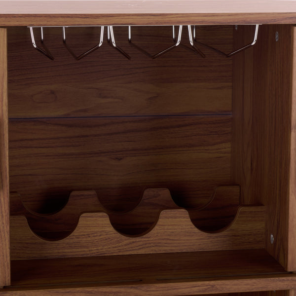 Erdwing Bar Cabinet With Warm Walnut Veneer And Matte Accents — Compact Stylish Storage For Entertaining
