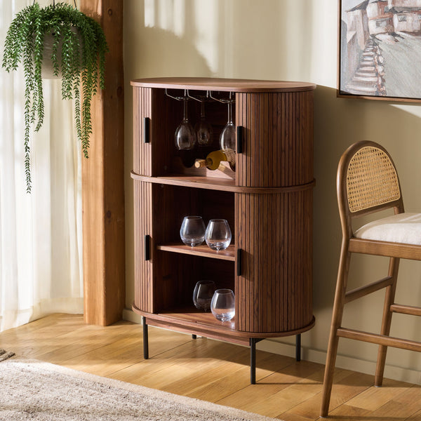 Erdwing Bar Cabinet With Warm Walnut Veneer And Matte Accents — Compact Stylish Storage For Entertaining