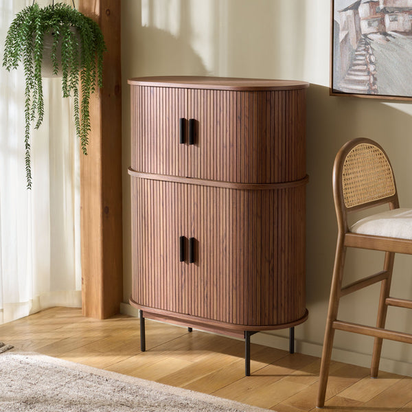 Erdwing Bar Cabinet With Warm Walnut Veneer And Matte Accents — Compact Stylish Storage For Entertaining