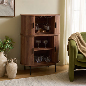 Erdwing Bar Cabinet With Warm Walnut Veneer And Matte Accents — Compact Stylish Storage For Entertaining