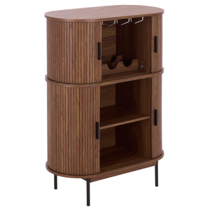 Erdwing Bar Cabinet With Warm Walnut Veneer And Matte Accents — Compact Stylish Storage For Entertaining
