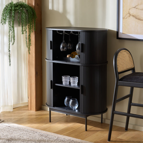 Erdwing Bar Cabinet With Warm Walnut Veneer And Matte Accents — Compact Stylish Storage For Entertaining