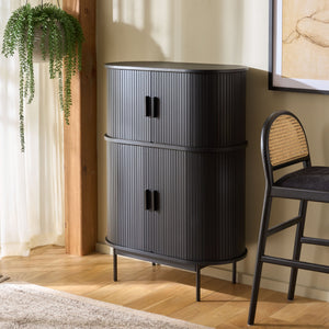 Erdwing Bar Cabinet With Warm Walnut Veneer And Matte Accents — Compact Stylish Storage For Entertaining
