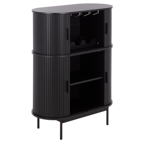 Erdwing Bar Cabinet With Warm Walnut Veneer And Matte Accents — Compact Stylish Storage For Entertaining