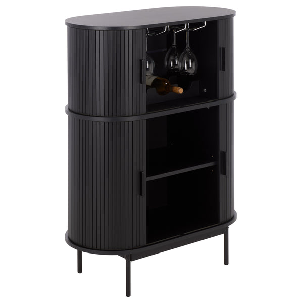 Erdwing Bar Cabinet With Warm Walnut Veneer And Matte Accents — Compact Stylish Storage For Entertaining