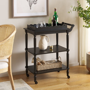 Safavieh Haven Elegant 3 Tier Bar Cart - Versatile Natural Wood Design For Entertaining & Home Decor Matte Black , Wood Bct5700b