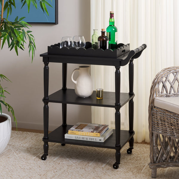 Safavieh Haven Elegant 3 Tier Bar Cart - Versatile Natural Wood Design For Entertaining & Home Decor Matte Black , Wood Bct5700b