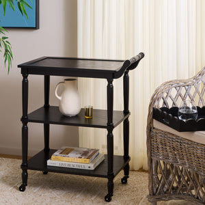 Safavieh Haven Elegant 3 Tier Bar Cart - Versatile Natural Wood Design For Entertaining & Home Decor Matte Black , Wood Bct5700b