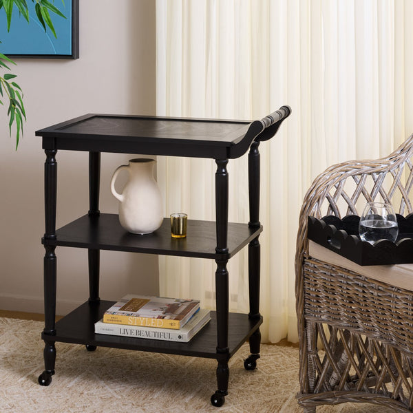 Safavieh Haven Elegant 3 Tier Bar Cart - Versatile Natural Wood Design For Entertaining & Home Decor Matte Black , Wood Bct5700b
