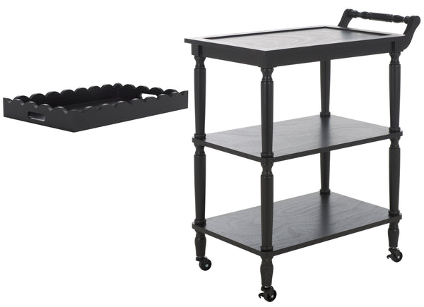 Safavieh Haven Elegant 3 Tier Bar Cart - Versatile Natural Wood Design For Entertaining & Home Decor Matte Black , Wood Bct5700b