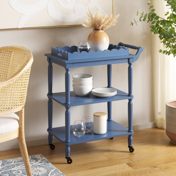 Safavieh Haven Elegant 3 Tier Bar Cart - Versatile Natural Wood Design For Entertaining & Home Decor Blue Wood Bct5700d
