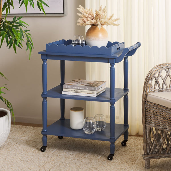 Safavieh Haven Elegant 3 Tier Bar Cart - Versatile Natural Wood Design For Entertaining & Home Decor Blue Wood Bct5700d
