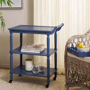 Safavieh Haven Elegant 3 Tier Bar Cart - Versatile Natural Wood Design For Entertaining & Home Decor Blue Wood Bct5700d