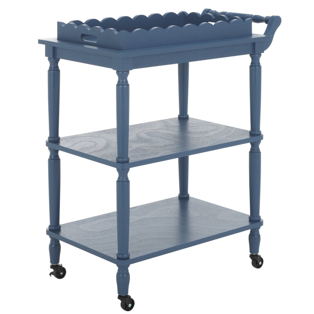 Safavieh Haven Three-Tier Dining Cart - Elegant Wood Serving Trolley For Drinks, Storage, And Entertaining Essentials Blue BCT5700D