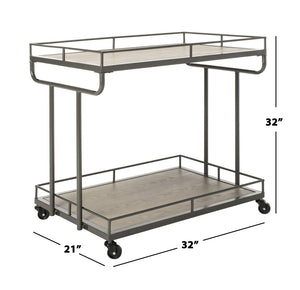Safavieh Dawson Industrial-Chic Two-Tier Bar Cart With Rolling Mobility For Stylish Entertaining & Storage Oak/Gunmetal BCT6200A