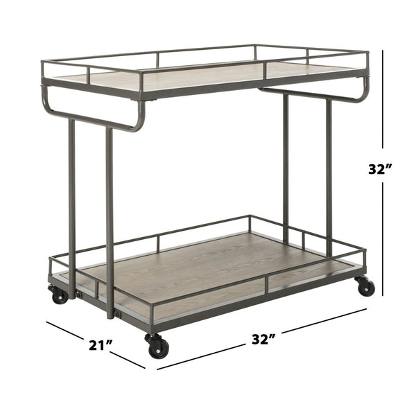 Safavieh Dawson Industrial-Chic Two-Tier Bar Cart With Rolling Mobility For Stylish Entertaining & Storage Oak/Gunmetal BCT6200A
