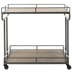 Safavieh Dawson Industrial-Chic Two-Tier Bar Cart With Rolling Mobility For Stylish Entertaining & Storage Oak/Gunmetal BCT6200A