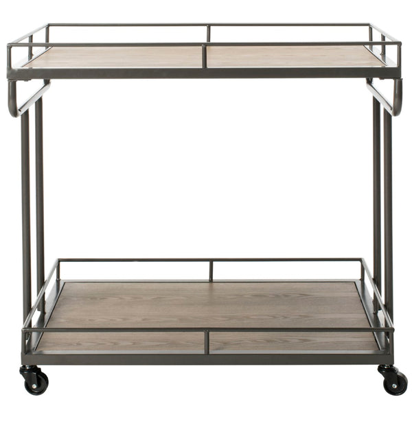 Safavieh Dawson Industrial-Chic Two-Tier Bar Cart With Rolling Mobility For Stylish Entertaining & Storage Oak/Gunmetal BCT6200A