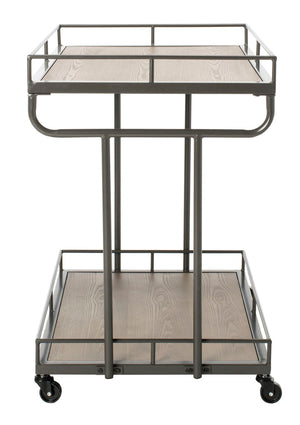 Safavieh Dawson Industrial-Chic Two-Tier Bar Cart With Rolling Mobility For Stylish Entertaining & Storage Oak/Gunmetal BCT6200A