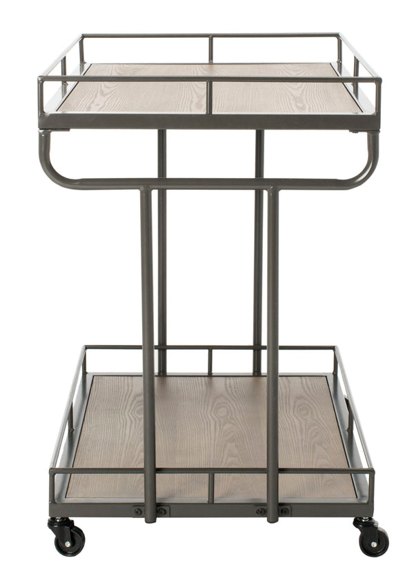 Safavieh Dawson Industrial-Chic Two-Tier Bar Cart With Rolling Mobility For Stylish Entertaining & Storage Oak/Gunmetal BCT6200A