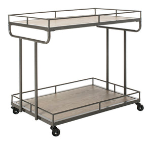 Safavieh Dawson Industrial-Chic Two-Tier Bar Cart With Rolling Mobility For Stylish Entertaining & Storage Oak/Gunmetal BCT6200A