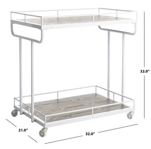 Safavieh Dawson Industrial-Chic Two-Tier Bar Cart With Rolling Mobility For Stylish Entertaining & Storage Oak/White BCT6200B