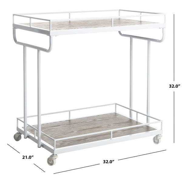 Safavieh Dawson Industrial-Chic Two-Tier Bar Cart With Rolling Mobility For Stylish Entertaining & Storage Oak/White BCT6200B