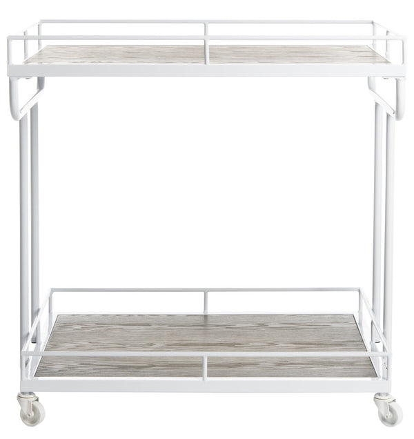 Safavieh Dawson Industrial-Chic Two-Tier Bar Cart With Rolling Mobility For Stylish Entertaining & Storage Oak/White BCT6200B