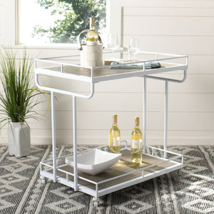 Safavieh Dawson Industrial-Chic Two-Tier Bar Cart With Rolling Mobility For Stylish Entertaining & Storage Oak/White BCT6200B