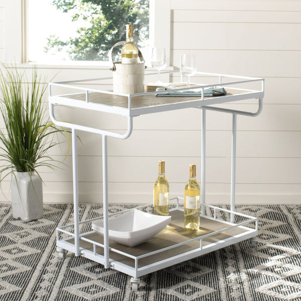 Safavieh Dawson Industrial-Chic Two-Tier Bar Cart With Rolling Mobility For Stylish Entertaining & Storage Oak/White BCT6200B