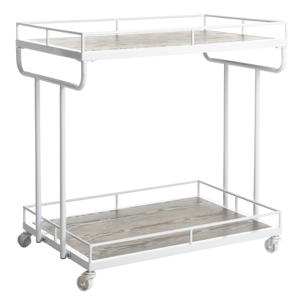 Safavieh Dawson Industrial-Chic Two-Tier Bar Cart With Rolling Mobility For Stylish Entertaining & Storage Oak/White BCT6200B