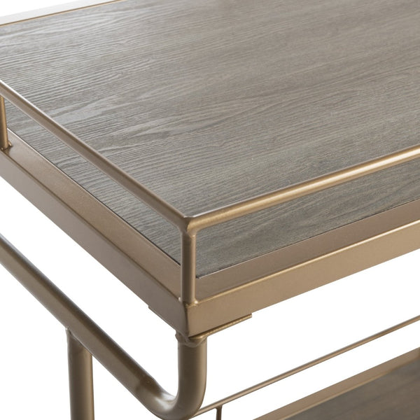 Safavieh Dawson 2-Tier Industrial Chic Bar Cart With Gold Finish, Rustic Oak Shelves & Smooth-Rolling Casters BCT6200C