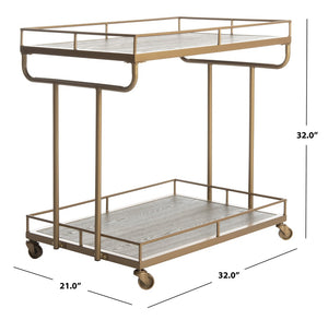 Safavieh Dawson 2-Tier Industrial Chic Bar Cart With Gold Finish, Rustic Oak Shelves & Smooth-Rolling Casters BCT6200C