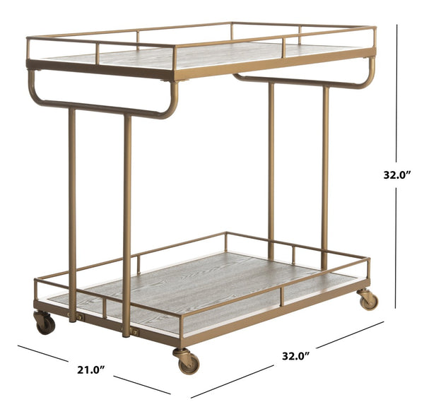 Safavieh Dawson 2-Tier Industrial Chic Bar Cart With Gold Finish, Rustic Oak Shelves & Smooth-Rolling Casters BCT6200C