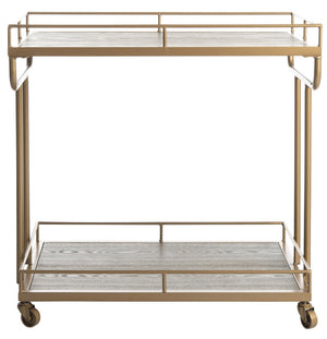 Safavieh Dawson 2-Tier Industrial Chic Bar Cart With Gold Finish, Rustic Oak Shelves & Smooth-Rolling Casters BCT6200C