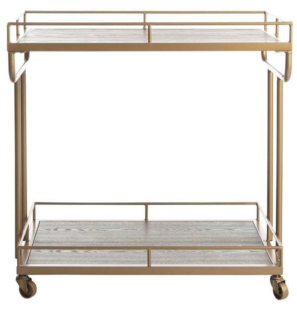 Safavieh Dawson 2-Tier Industrial Chic Bar Cart With Gold Finish, Rustic Oak Shelves & Smooth-Rolling Casters BCT6200C