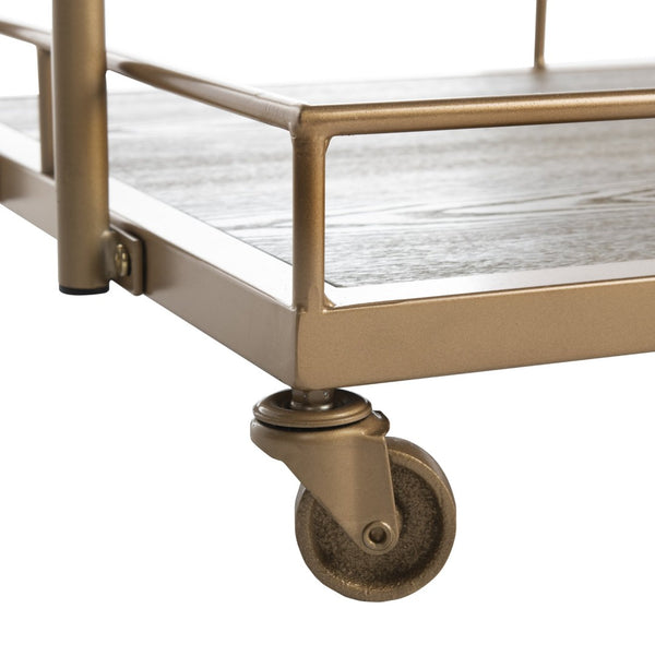 Safavieh Dawson 2-Tier Industrial Chic Bar Cart With Gold Finish, Rustic Oak Shelves & Smooth-Rolling Casters BCT6200C
