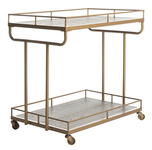Safavieh Dawson 2-Tier Industrial Chic Bar Cart With Gold Finish, Rustic Oak Shelves & Smooth-Rolling Casters BCT6200C