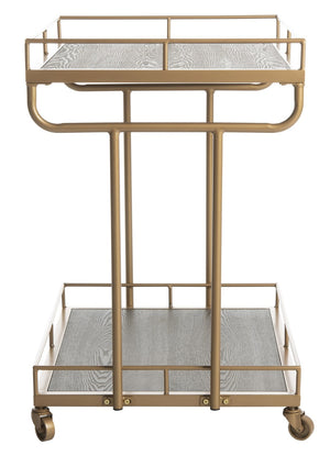 Safavieh Dawson 2-Tier Industrial Chic Bar Cart With Gold Finish, Rustic Oak Shelves & Smooth-Rolling Casters BCT6200C