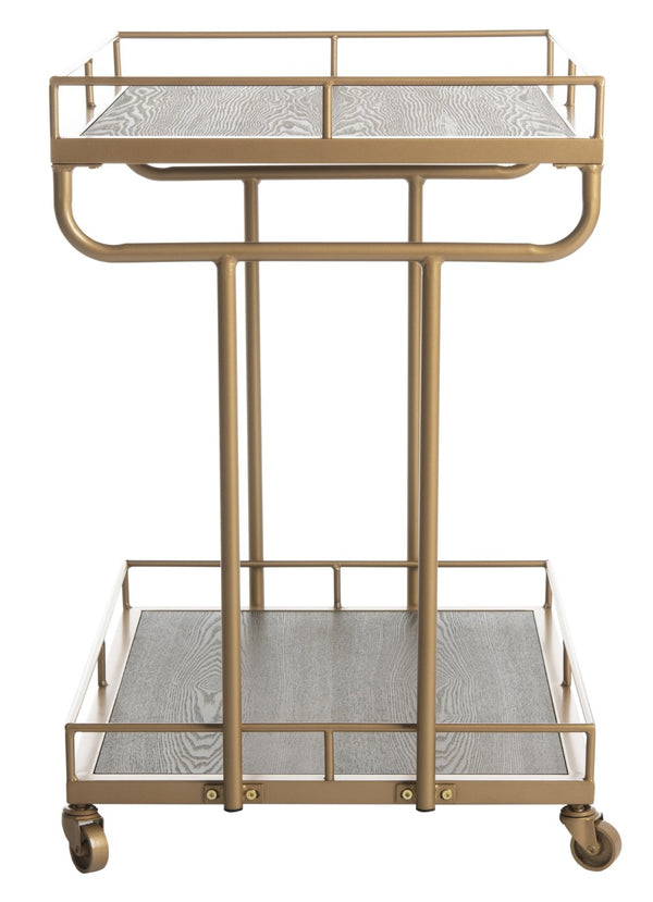 Safavieh Dawson 2-Tier Industrial Chic Bar Cart With Gold Finish, Rustic Oak Shelves & Smooth-Rolling Casters BCT6200C