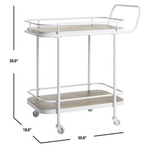 Safavieh Gaia 2-Tier Rectangle Bar Cart - Rustic Oak & White Metal, Stylish Mobility For Drinks & Decor BCT6201A