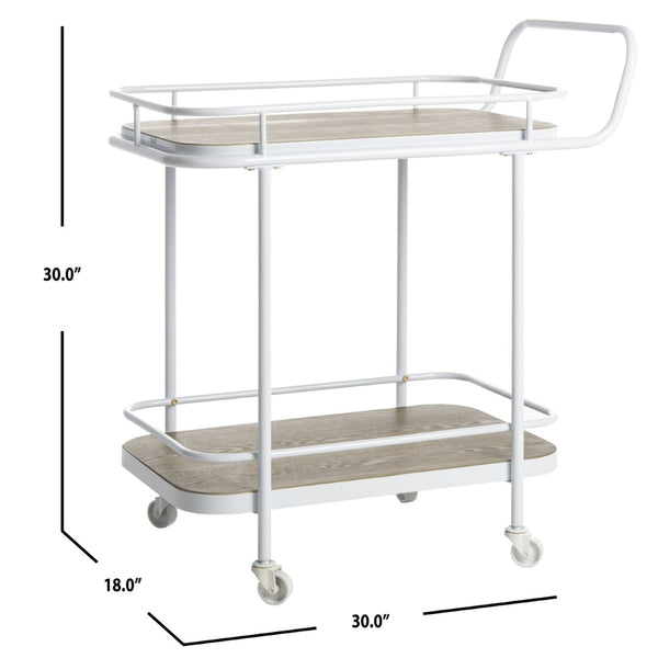 Safavieh Gaia 2-Tier Rectangle Bar Cart - Rustic Oak & White Metal, Stylish Mobility For Drinks & Decor BCT6201A