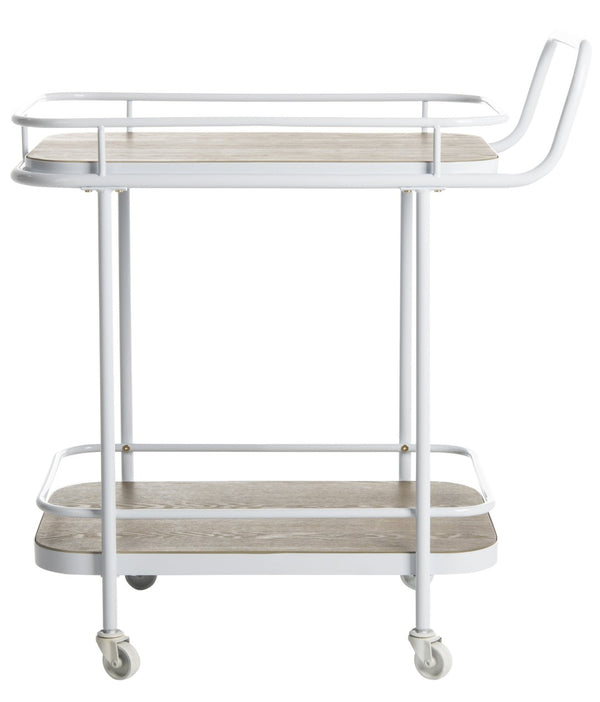 Safavieh Gaia 2-Tier Rectangle Bar Cart - Rustic Oak & White Metal, Stylish Mobility For Drinks & Decor BCT6201A
