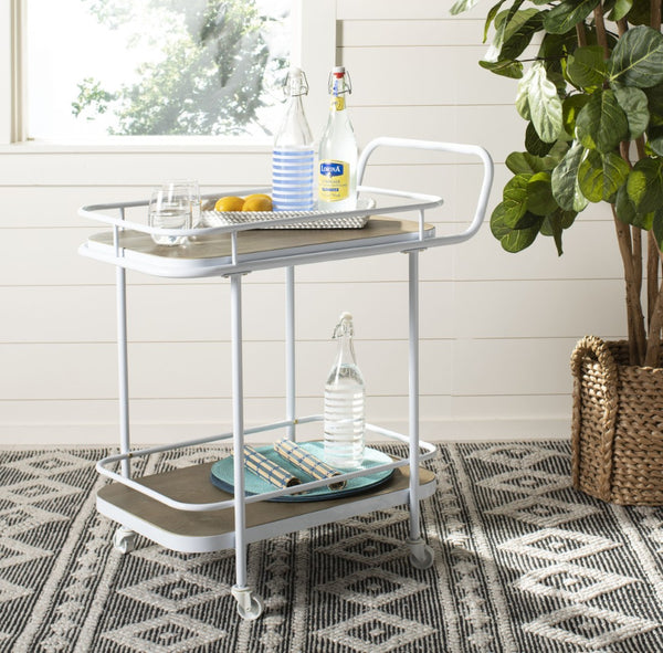Safavieh Gaia 2-Tier Rectangle Bar Cart - Rustic Oak & White Metal, Stylish Mobility For Drinks & Decor BCT6201A