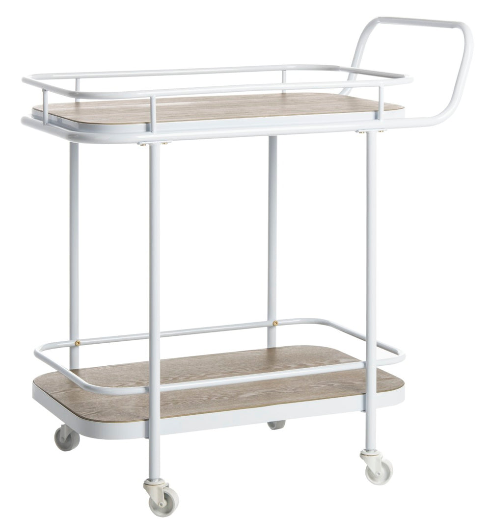 Safavieh Gaia 2-Tier Rectangle Bar Cart - Rustic Oak & White Metal, Stylish Mobility For Drinks & Decor BCT6201A
