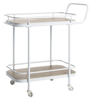 Safavieh Gaia 2-Tier Rectangle Bar Cart - Rustic Oak & White Metal, Stylish Mobility For Drinks & Decor BCT6201A