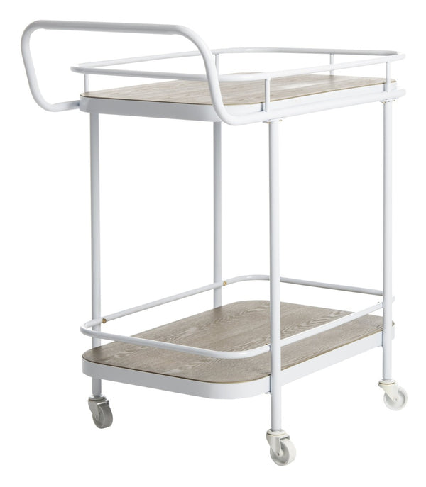 Safavieh Gaia 2-Tier Rectangle Bar Cart - Rustic Oak & White Metal, Stylish Mobility For Drinks & Decor BCT6201A